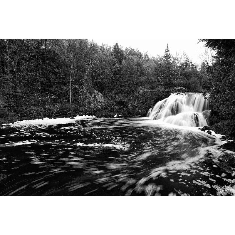 Interstate Falls Black and White Photography Print Wide Shot
